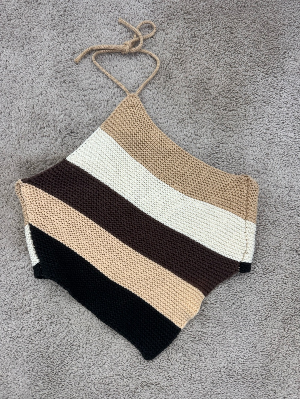 Le Lis Striped Crochet Halter Top in Beige, Cream, Brown & Black